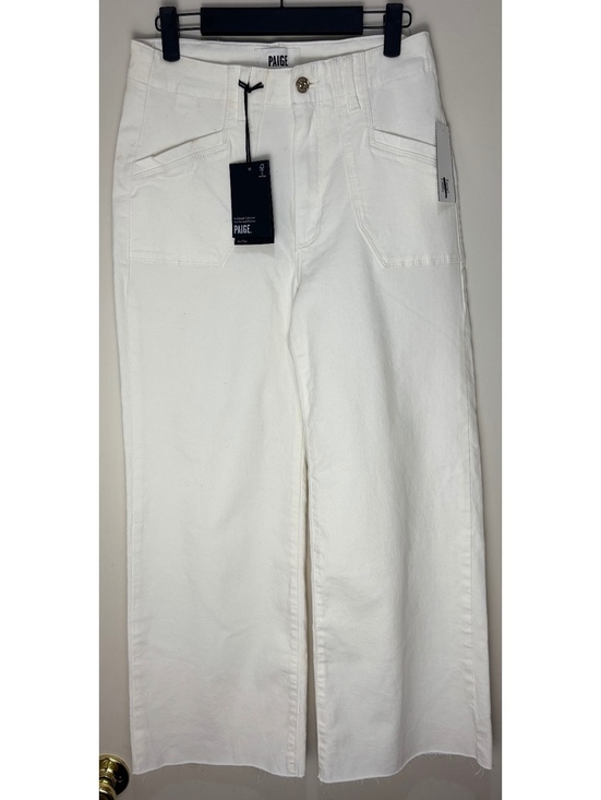 PAIGE Denim - PAIGE Anessa Jeans 27 Tonal Ecru High Rise Wide Leg Utility Raw Hem NWT